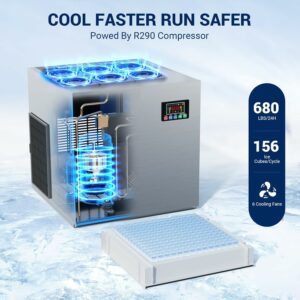 TUATNUT Commercial Ice Maker 680LBS/24H with 560LBS Storage Bin