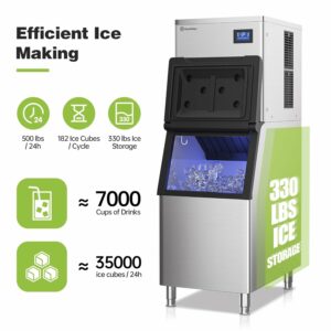 Real Relax 550LBS/24H Commercial Ice Maker with 330-Lb Storage Bin