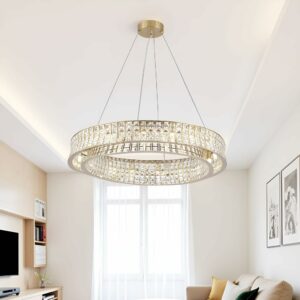 CHGUOSZ 16-Light Crystal Chandelier 31.5-Inch Round Ceiling Light Fixture (Copper Finish)