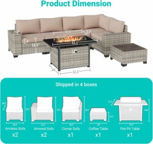 Muphyers M-7 7-Piece Patio Set with 55,000 BTU Fire Pit Table