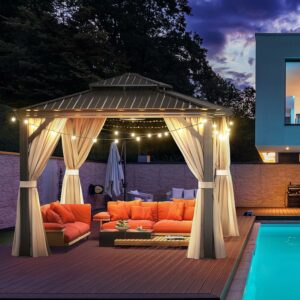 VINGLI 10' x 12' Hardtop Gazebo with Netting and Curtains