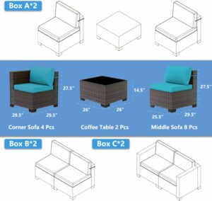ASJMR 14-Piece All-Weather PE Rattan Patio Sectional Set