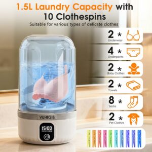 VUHIGIB Portable Washer 1.5L with 7000mAh Battery and 10 Clothespins product image