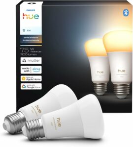 Philips Hue White Ambiance A19 Smart LED Bulb (2-Pack)