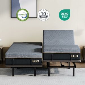 Dyonery D200 Split King Adjustable Bed Base with 12-Inch Gel Memory Foam Mattress