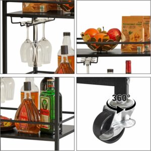 IBUYKE TMJ519B 3-Tier Bar Cart with Wine and Glass Holders