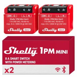 Shelly 1PM Mini Gen3 8A Smart Switch with Power Meter (2-Pack)