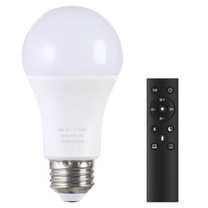 MXhme A19 LED Bulb with Remote, 9W 800LM Stepless Dimmable 3000K-6000K