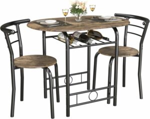 JUMMICO 3-Piece Round Table & Chair Set with Built-in Wine Rack