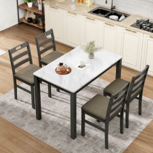 Sophia & William 5-Piece Dining Table Set (Faux Marble, Farmhouse)