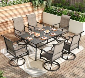 PHI VILLA 7-Piece Patio Dining Set with Swivel Chairs