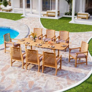 PHI VILLA 9-Piece Acacia Wood Patio Dining Set for 8
