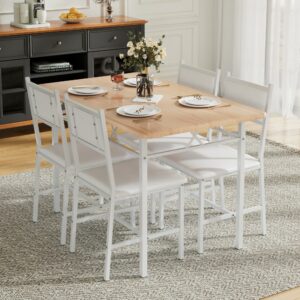 VECELO 5-Piece Dining Table Set for 4 with Upholstered Chairs