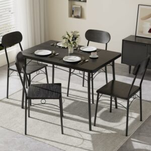 VECELO 5-Piece Dining Table Set for 4 with MDF Tabletop