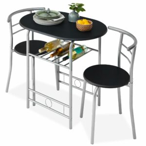 Best Choice Products 3-Piece Round Table & Chair Set w/Steel Frame & Wine Rack