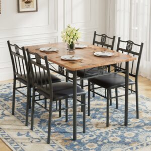 VECELO 5-Piece Dining Table Set for 4 with Upholstered Chairs