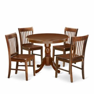 East West Furniture ANNO5-MAH-W 5-Piece Dining Set with Round Table