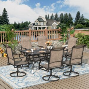 MIXPATIO 60-Inch 7-Person Patio Dining Set (6 Swivel Rocking Chairs)