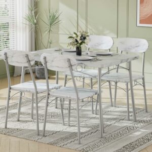 VECELO 5-Piece Dining Table Set for 4 (MDF Top, Metal Frame)