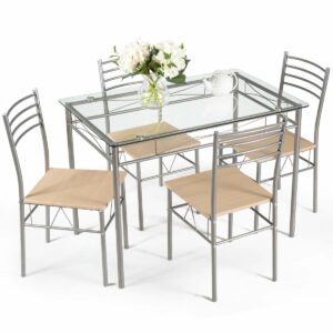 Giantex 5-Piece Dining Set with Tempered Glass Table