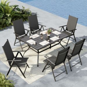 MFSTUDIO Outdoor Dining Set for 6 with Adjustable Folding Chairs