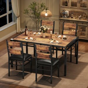 GarveeHome Dining Table Set for 4 with Upholstered Chairs