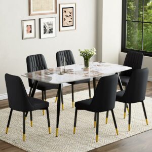 UELKS 62-Inch Sintered Stone Dining Table Set (7-Piece)