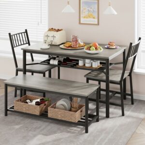 Fancihabor 4-Piece Dining Table Set with Bench and Wine Rack
