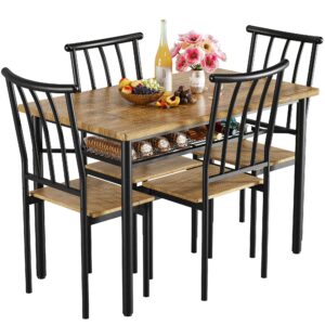 IDEALHOUSE 5-Piece Dining Table Set with Storage Rack