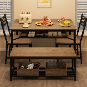 GarveeHome Dining Table Set for 4 with Storage Benches