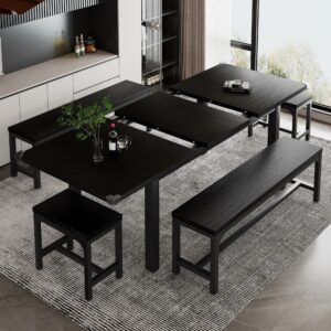 iPormis Extendable Dining Table Set 5-Piece (2 Benches & 2 Stools)