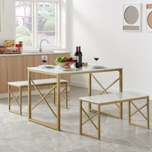 VECELO 43.3-Inch Dining Table Set with 2 Benches