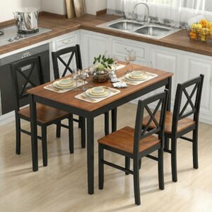 Tangkula 5-Piece Dining Table Set for 4, Rubber Wood