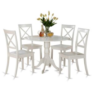 East West Furniture DLBO5-WHI-W 5-Piece Table Set with Dropleaf