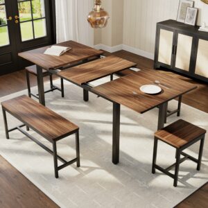 GarveeHome 5-Piece Extendable Dining Table Set with Benches
