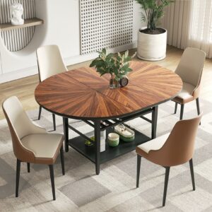 VFK Extendable Round Dining Table Set for 4-6 with Storage Shelf