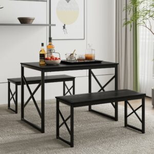 VECELO 43.3-Inch Dining Table Set with 2 Benches