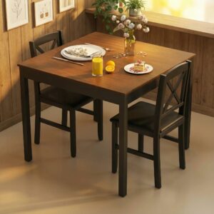 Tangkula Mid-Century Modern 3-Piece Dining Set (Table & 2 Chairs)