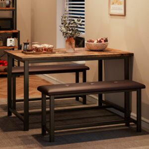 GarveeHome Dining Table Set for 4 with 2 Benches
