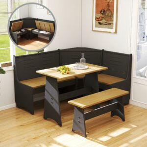 Delta Chairs L-Shaped Breakfast Nook Set with Storage 3-4 Seat Table & Bench