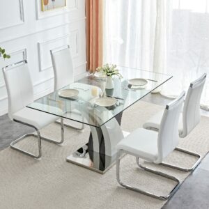 AZmac 63-Inch Glass Dining Table Set (4 Chairs)