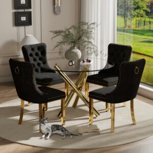 HAIZAO 36-Inch 5-Piece Dining Set (Glass Table + 4 Chairs)