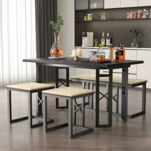 VECELO 43.3-Inch Dining Table Set with 2 Benches