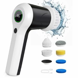PUFTEM Electric Spin Scrubber Cordless with Battery Display, 2 Speeds, 6 Heads