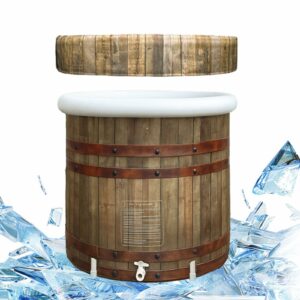 B&Y XL Ice Bath Tub, Adult 100 Gal Cold Plunge Bathtub, 80cm Ø Portable Cold Tub for Athlete, Freestanding Spa Tub for Cold Water Therapy Wood Grain 100 Gal