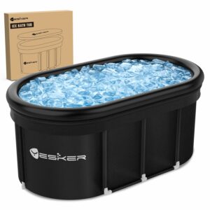 Yesker 110 Gal Oval Ice Bath Tub with Air Ring, Portable Multi-Layered Cold Plunge Tub with Lid for Athletes, Foldable and Inflatable, One Person Hot Bathtub at Gym, Yard, Home, Outdoors Use Oval Bathtub Black