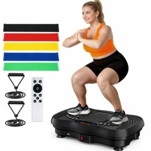 Vibration Plate Exercise Machine, 130 Levels Full Body Workout Vibrating Plate for Lymphatic Drainage Weight Loss, 450 Lbs Capacity Shake Platform with Resistance Bands Bluetooth for Women Men Large