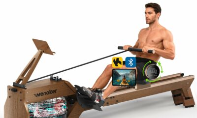 Wenoker Foldable Water Rowing Machine with Bluetooth App & Monitor, 350LBS Capacity product image