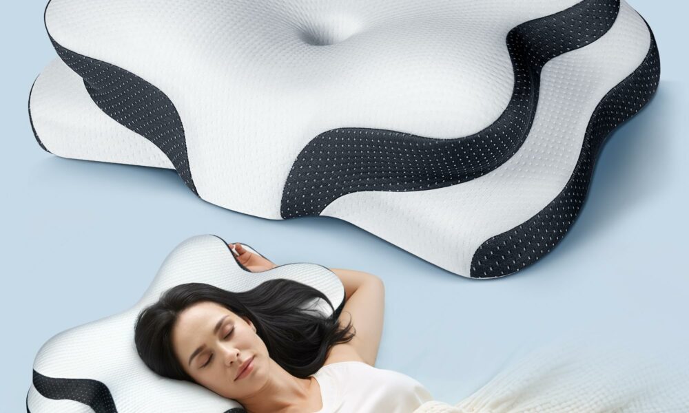 Osteo Sustained Cervical Health Neck Pillow, Contour Zoned Design Ergonomic Pillow for Pain Relief, No-Temperature Affected Memory Foam Pillows, Cooling Pillow Support Side, Back, Stomach Sleeper Dark Gray product image