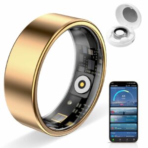 HPLSZCN Smart Ring with Heart Rate & Sleep Monitor (Gold, Size 12)